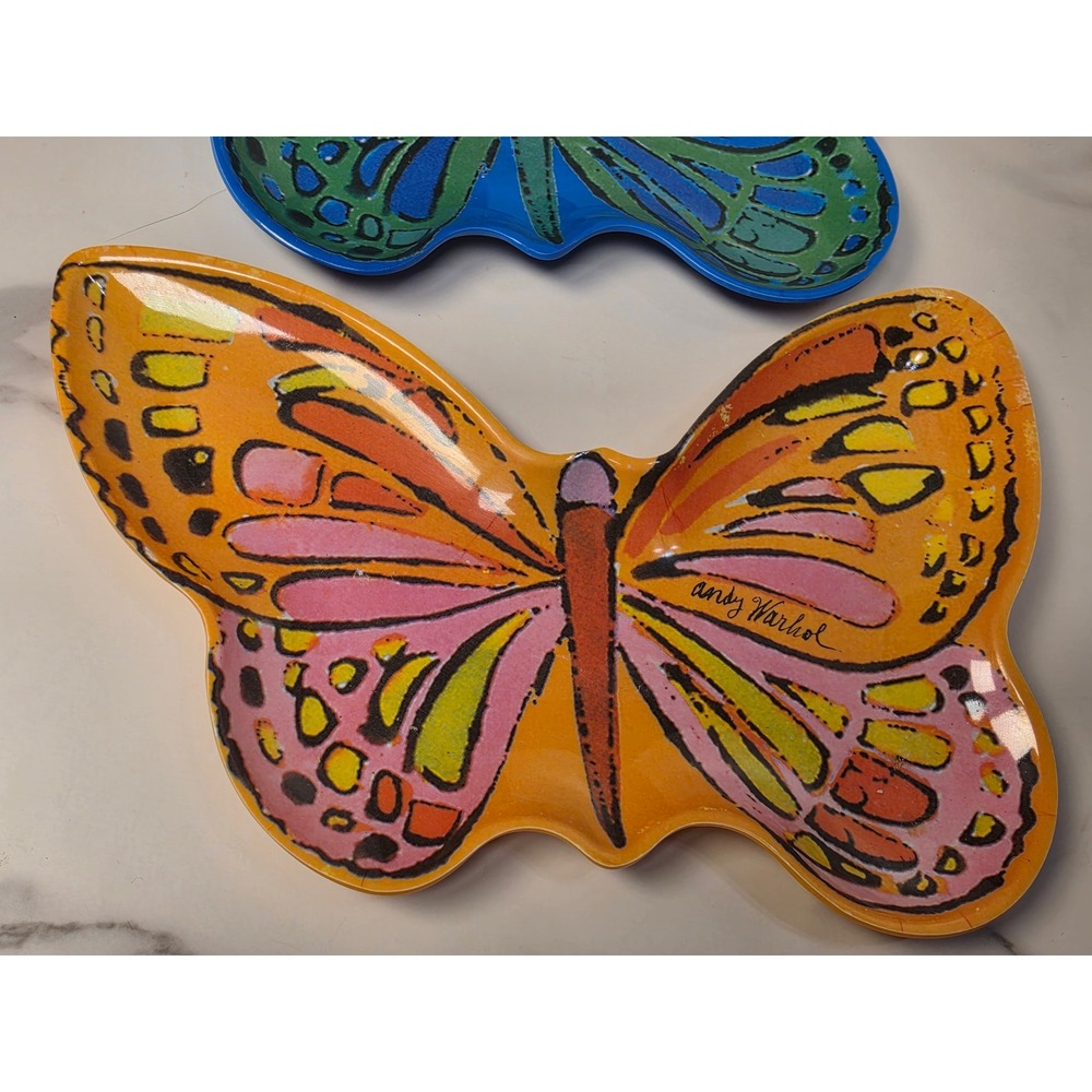 Andy Warhol x Presidio Objects Butterfly Melamine Plates Set Blue Orange Pop Art - Picture 3 of 8